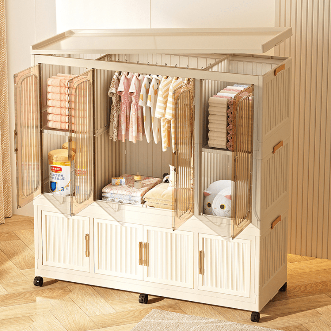 Multi-Tier Magnetic Door Plastic Storage Wardrobe With Wheels(120cm)