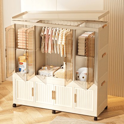 Multi-Tier Magnetic Door Plastic Storage Wardrobe With Wheels(120cm)