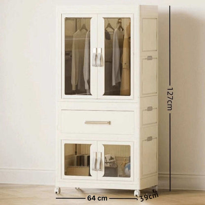Foldable Storage Wardrobe with 1 Cabinet & 1 Drawer