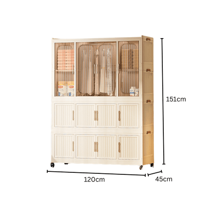Multi-Tier Magnetic Door Plastic Storage Wardrobe With Wheels(120cm)