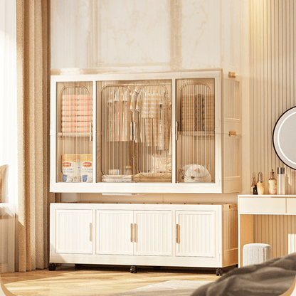 Multi-Tier Magnetic Door Plastic Storage Wardrobe With Wheels(120cm)