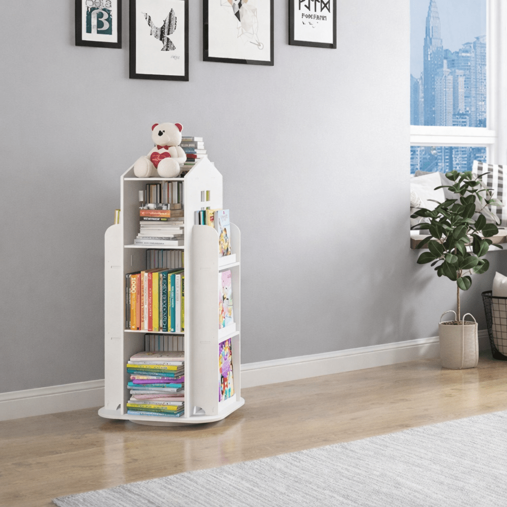 House Shape Multi-Layer Kids Storage Bookshelf with Side Racks