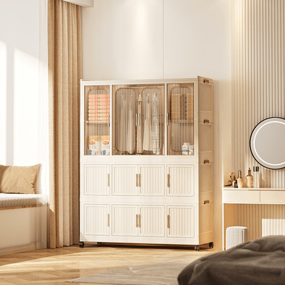 Multi-Tier Magnetic Door Plastic Storage Wardrobe With Wheels(120cm)