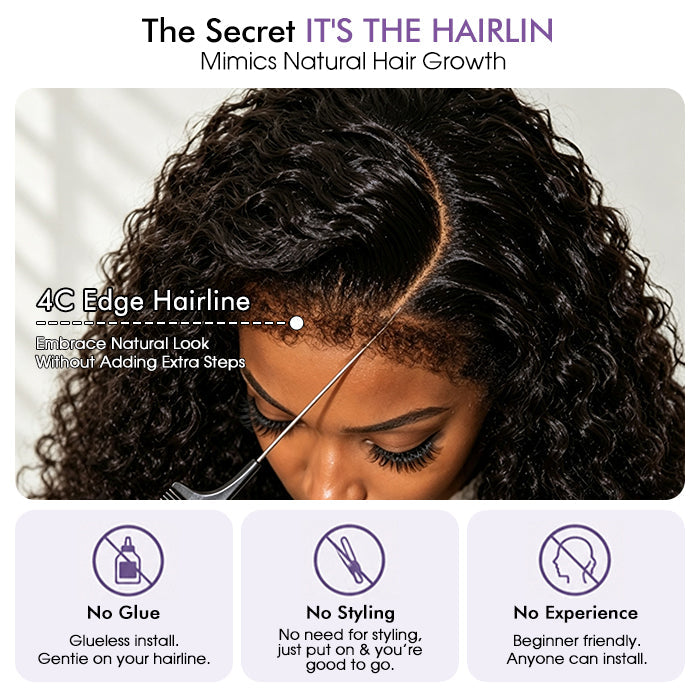 🔥 Limited-Time Sale | 4C Curly Edges Glueless  – 220% Density