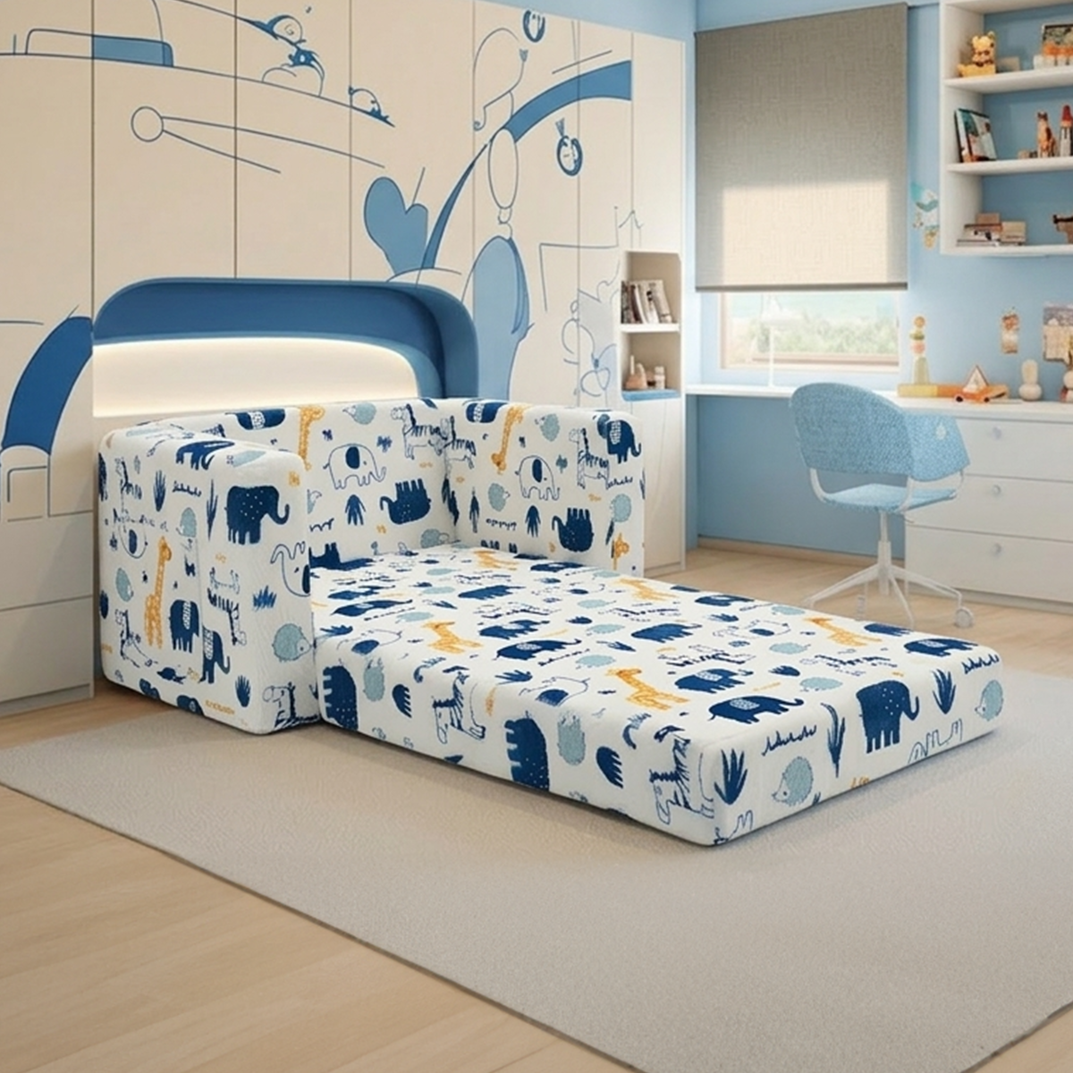 Soft Plush Kids Armchair Sofa Cum Bed with Side Pocket Design