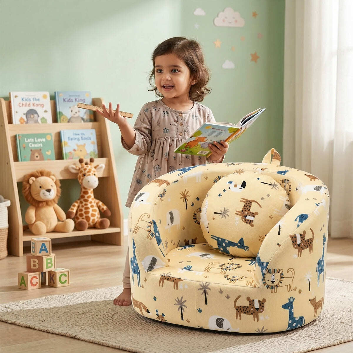 Soft Cushioned Kid’s Lounge Sofa Chair with Safari Design