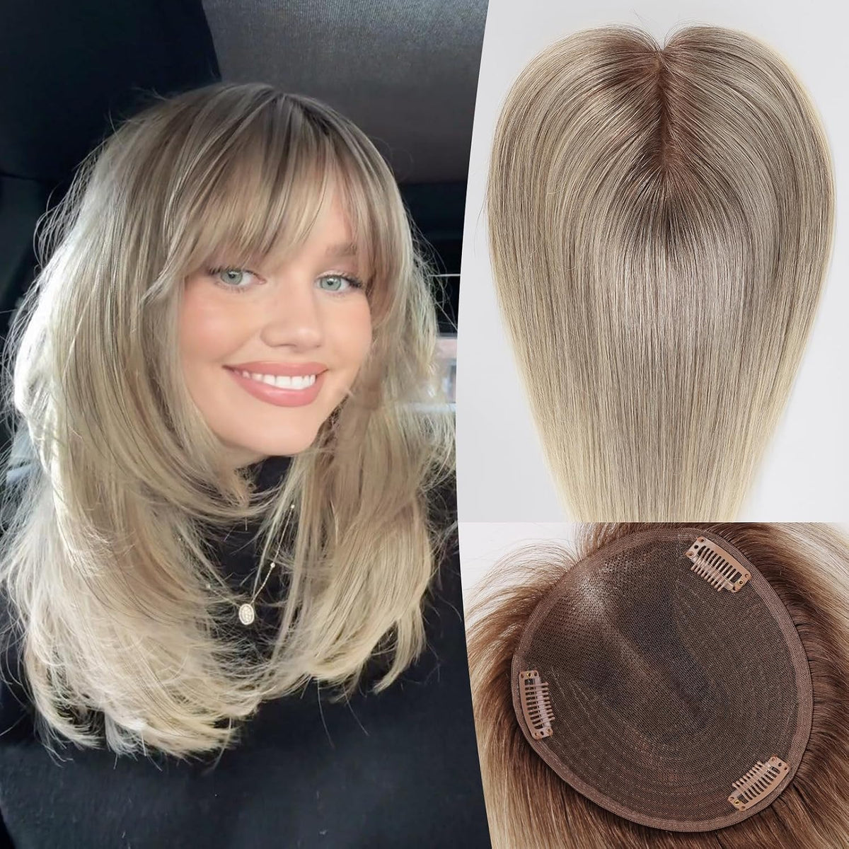 🔥 NEW ARRIVAL SALE-Human Hair Topper with Bangs | Hair Piece for Thinning Hair