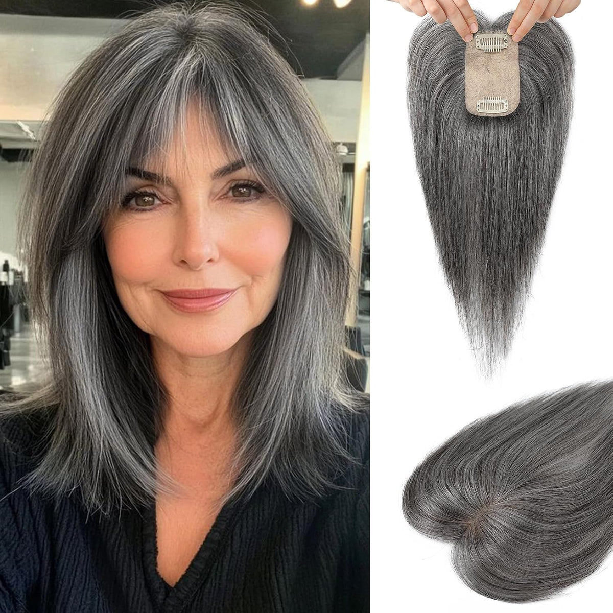 🔥 NEW ARRIVAL SALE-Human Hair Topper with Bangs | Hair Piece for Thinning Hair