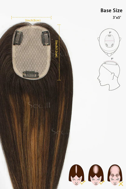 Flavia Silk Top Remy Human Hair Topper Medium Brown Root with Medium Brown/Peru #TP4/Peru