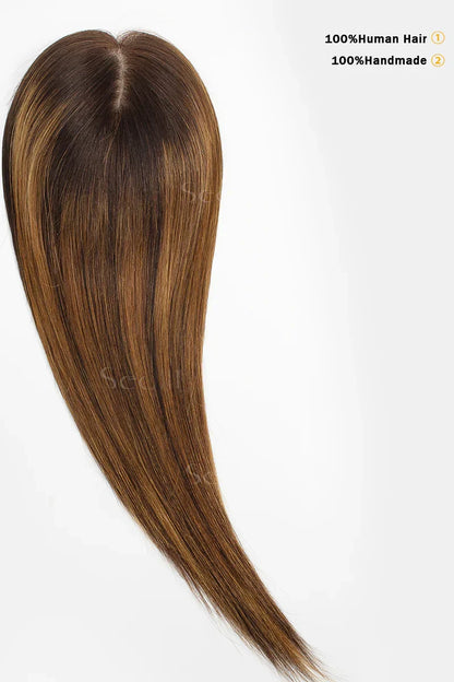 Flavia Silk Top Remy Human Hair Topper Medium Brown Root with Medium Brown/Peru #TP4/Peru