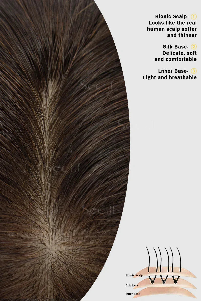 Flavia Silk Top Remy Human Hair Topper Medium Brown Root with Medium Brown/Peru #TP4/Peru