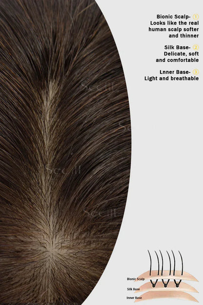 Flavia Silk Top Remy Human Hair Topper Medium Brown Root with Medium Brown/Peru #TP4/Peru