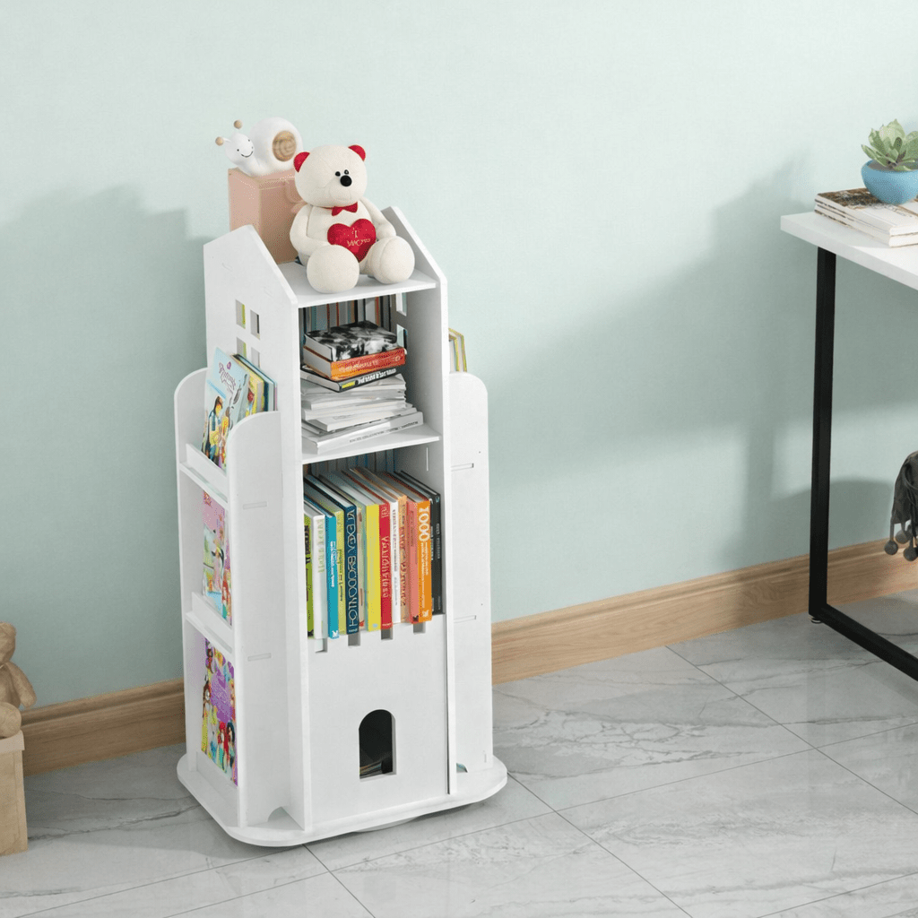 House Shape Multi-Layer Kids Storage Bookshelf with Side Racks