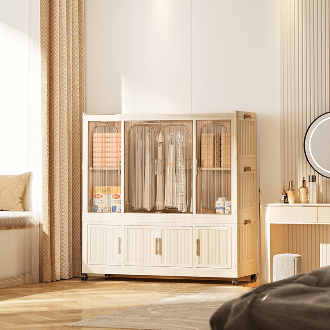 Multi-Tier Magnetic Door Plastic Storage Wardrobe With Wheels(120cm)