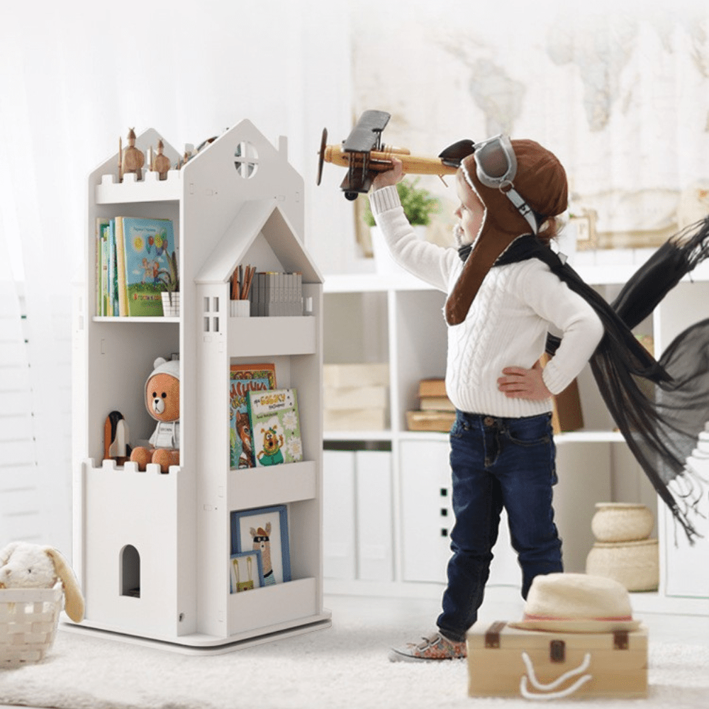 House Shape Multi-Layer Kids Storage Bookshelf with Side Racks